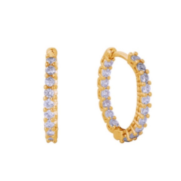 Elegant 14K Gold Dipped and Inside Out Pave CZ Huggie Hoop Earrings - Picture 1 of 2